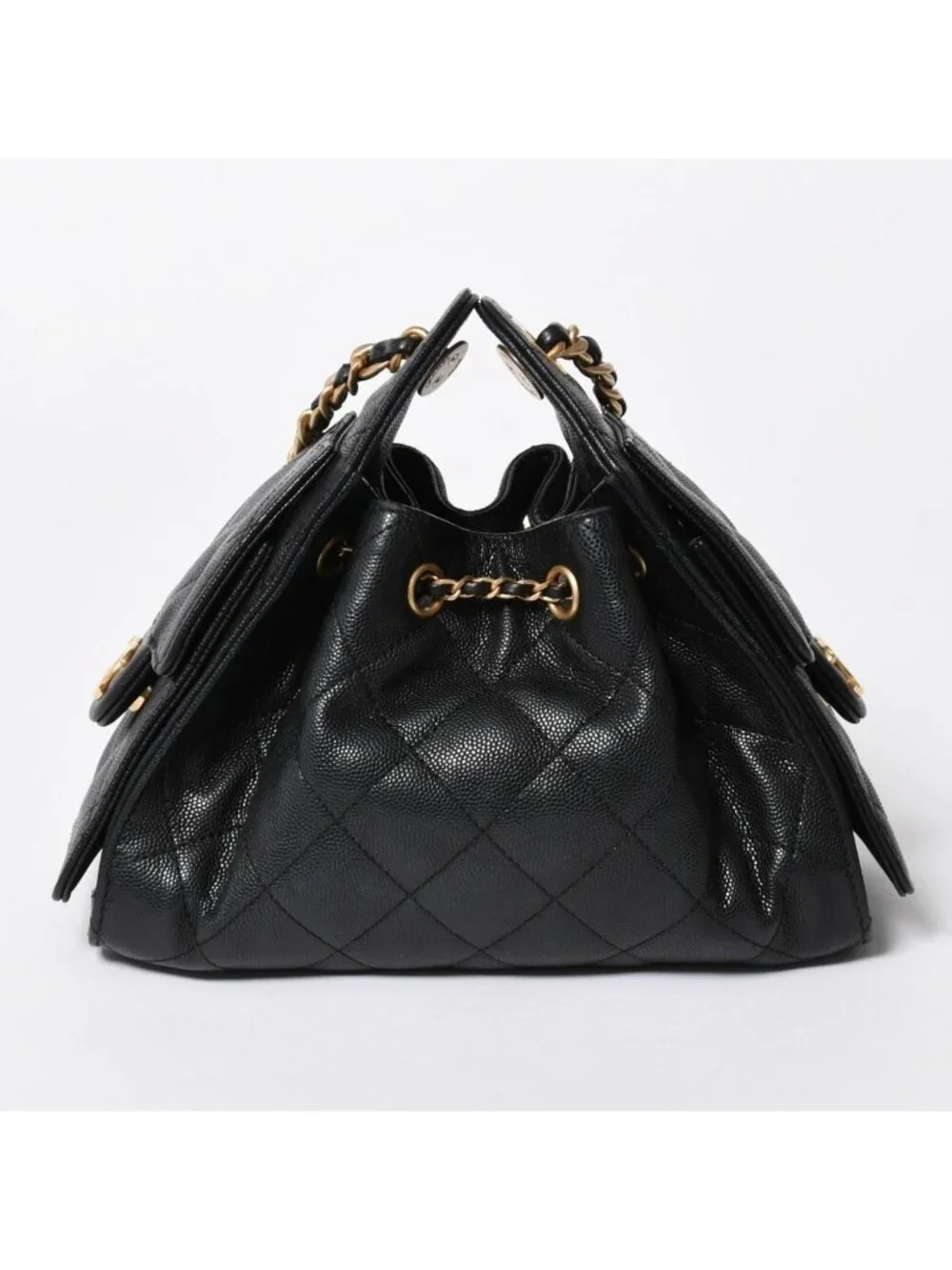 Chanel 25 Medium Chain Bag CC Logo Caviar Leather Black